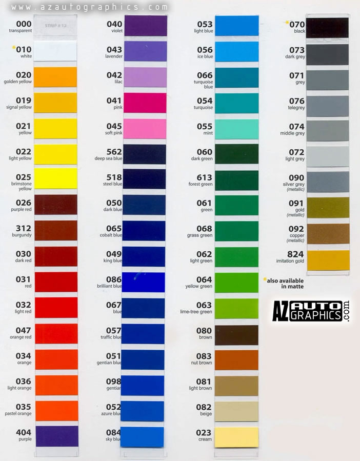 3m Scotchcal Color Chart