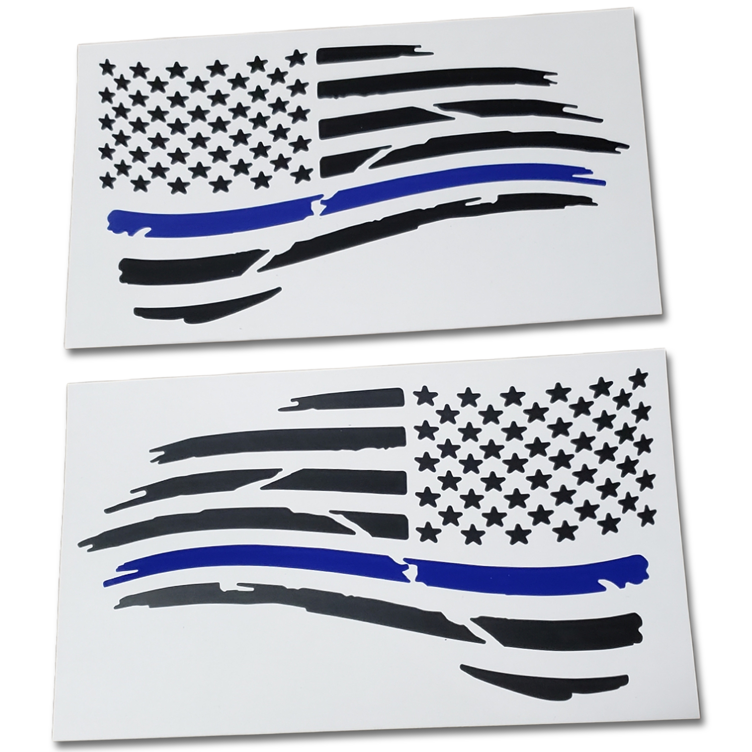 Thin Blue Line Waving USA Flag Set