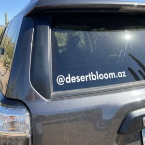 White vinyl social media handle decal on an SUV rear window
