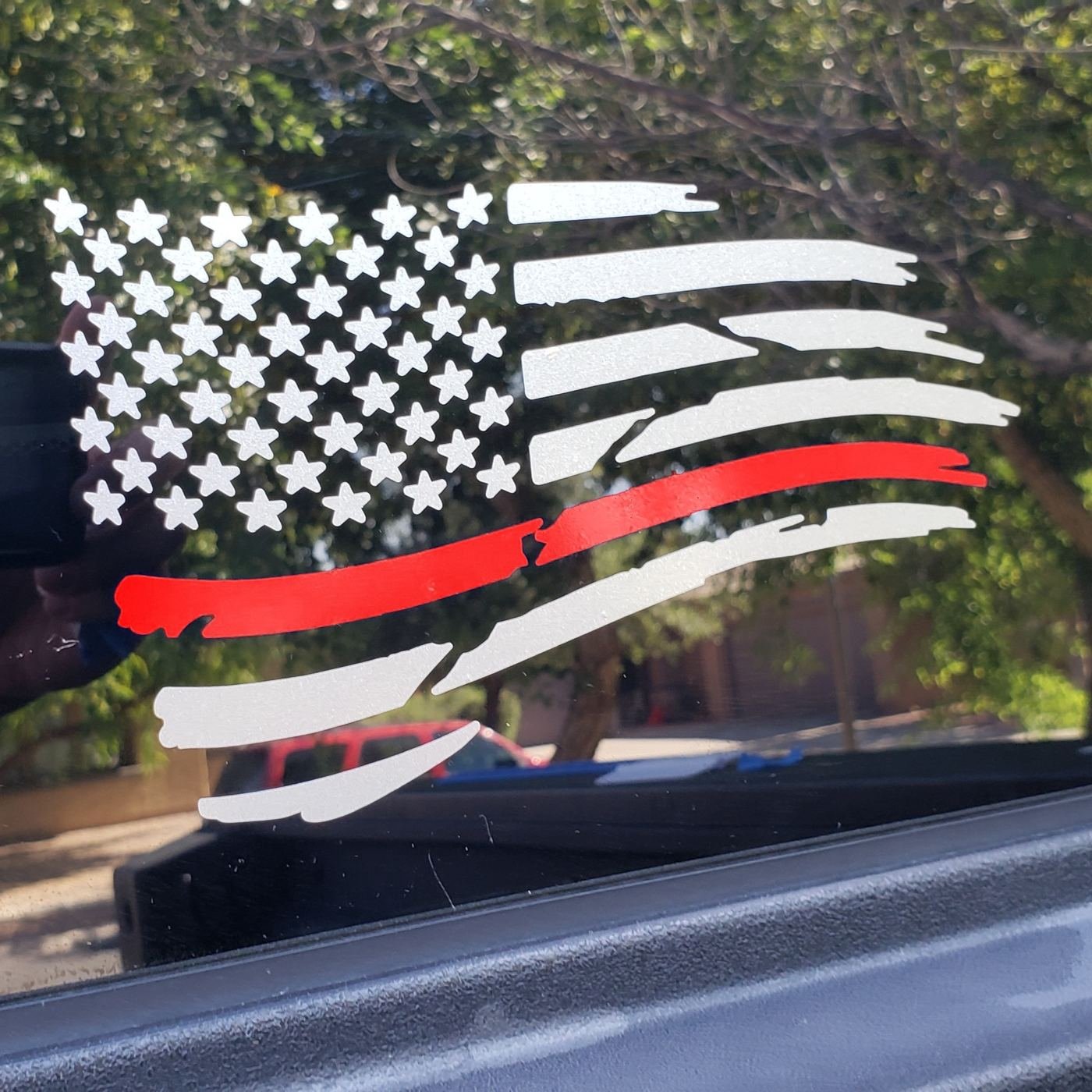 Thin Red Line Waving Distressed USA Flag Decal Set - photo 2