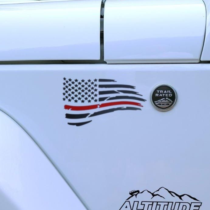 Thin Red Line Waving Distressed USA Flag Decal Set - photo 4